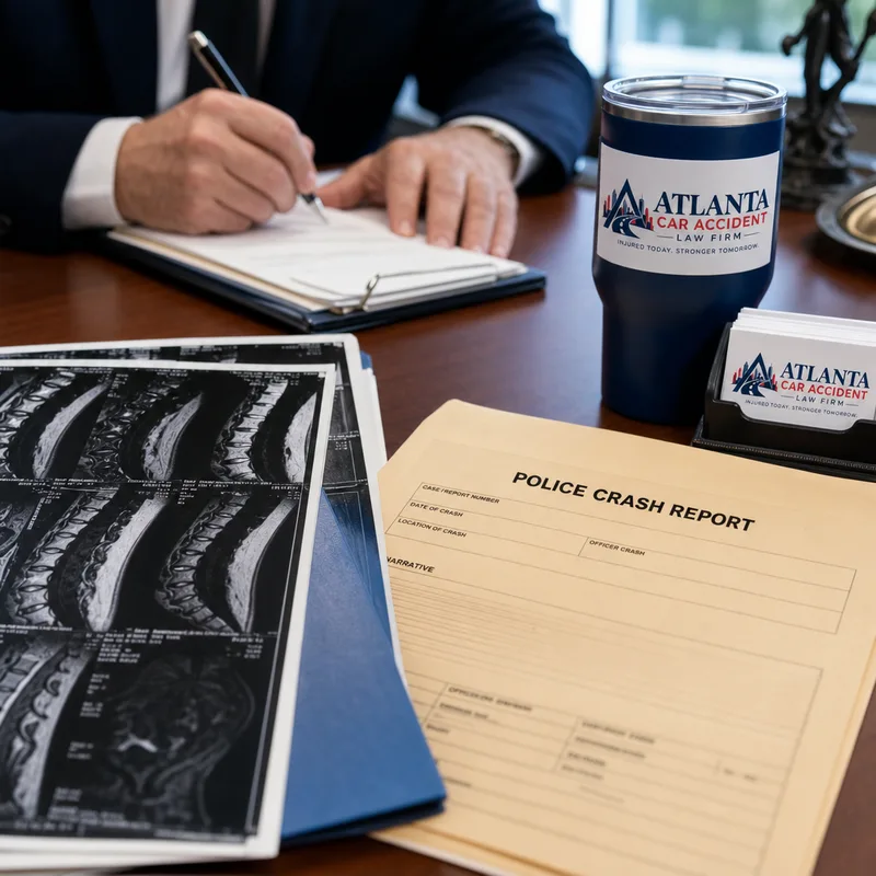 Medical imaging and injury records beside a police truck crash report folder