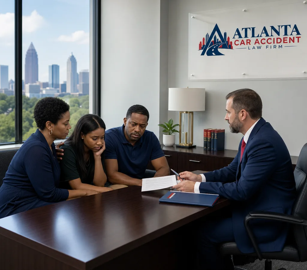 Attorney meeting respectfully with a grieving family in a private office